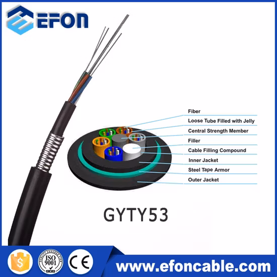 GYTY53 Double Sheath Steel Tape Armor 72 96 144 Core Direct Burial Outdoor Fiber Optic Cable